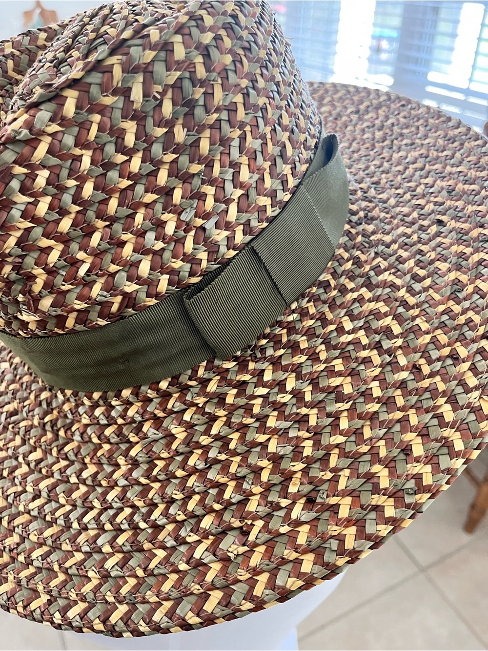Brixton Multicolor Braided Straw Sun Hat with Olive Band Women’s S Beach Resort - Picture 4 of 6